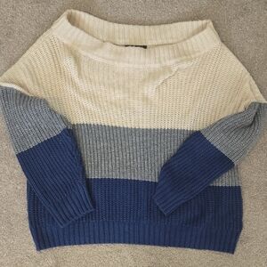 Oversized Off-the-Shoulder Blue, Cream Grey Sweater